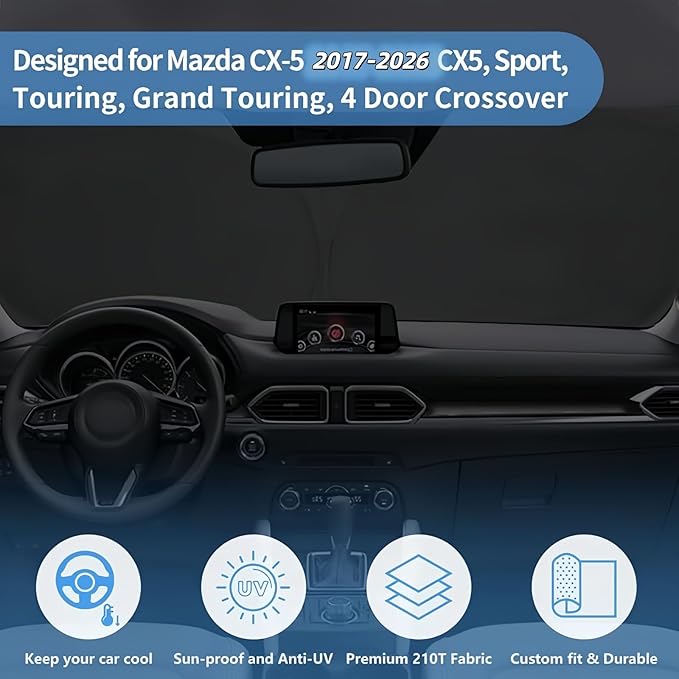 Custom Fit Windshield Sun Shade for Mazda CX-5 2017-2026 Foldable Sunshade Sun Visor Protector CX5 SUV Accressories Wind Shield Blocks UV Rays & Keeps Car Cooler