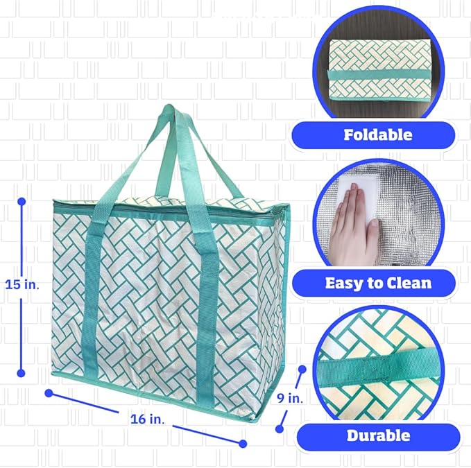 DURASACK Large Insulated Food Delivery Bag – 16"x9"x13" Reusable Thermal Tote for Hot & Cold Transport – Lightweight Grocery, Lunch, and Takeout Carrier – Water-Resistant, Foldable