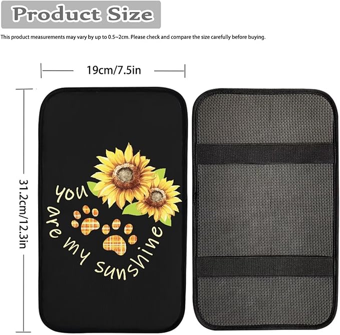 UNICEU Sunflower Dog Paw Car Center Console Cover for Most Vehicle SUV Truck Easy to Install Auto Armrest Seat Storage Box Mat Dust Proof Scratch Proof Auto Interior Set