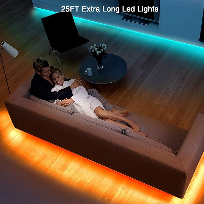 dalattin Led Lights for Bedroom 25ft RGB 5050 Led Strip Lights Color Changing Kit with 44 Keys Remote Controller and 12V Power Supply Led Light Strips Indoor Decoration,Easter Decor