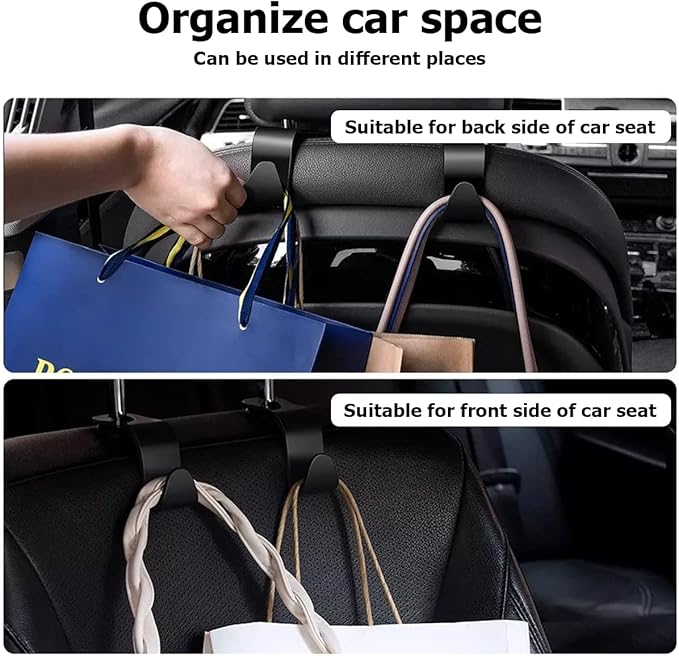 Car Seat Headrest Hook, 4PCS Multifunctional Auto Backseat Hangers, Universal Car Interior Accessories, Vehicle Storage Organizer for Purse, Coat, Umbrella, Grocery, Bag, Handbag (Coffee)