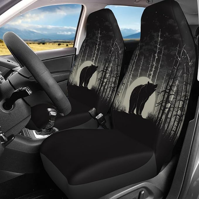 Delerain Car Seat Covers Set 2Pcs, Vintage Bear Animal Universal Front Car Seats Vehicle Enterior Protector Suitable Fits Most Car Auto SUV Sedan Truck