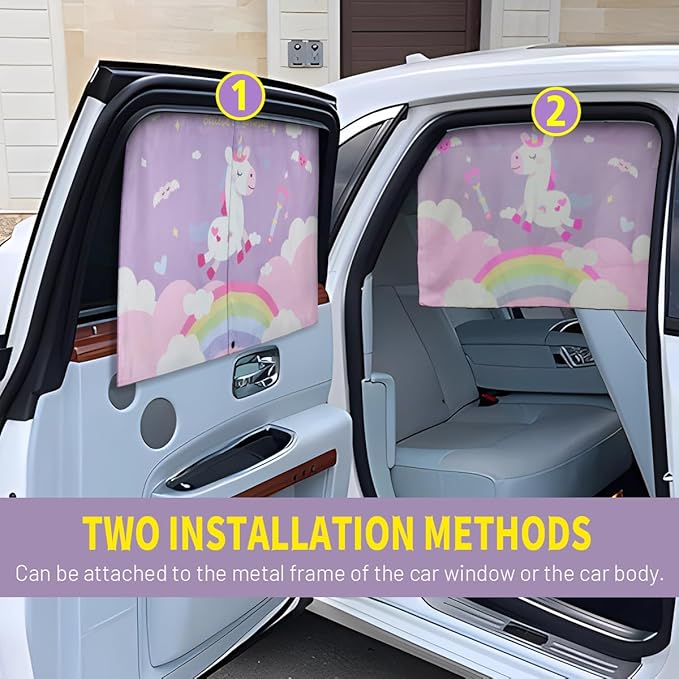 Car Window Shades, 2 PCS Magnetic Double Layer Car Sun Shade for Side Windows Privacy Full Covers/Half Shade Options Unicorn Patterns Car Window Curtains for Baby Protection