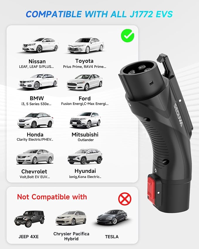 EV Charging Adapter for Tesla to J1772, Up to 60Amp with Safety Lock, IP65, Portable J1772 Tesla Adapter, Compatible with Tesla Mobile Charger Wall Connector Destination Chargers for All J1772 EVs