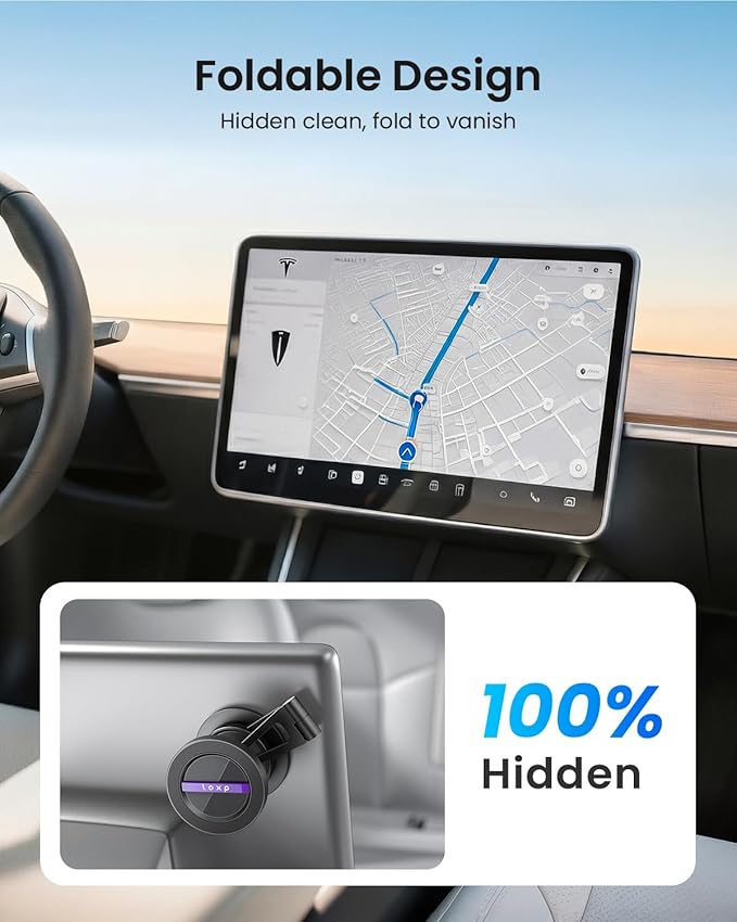 LOXP Upgrade Tesla Phone Mount [Strong Magnetic & Foldable] Aluminum Car Mount for Tesla Model 3/Y/Juniper, 360 Rotating Tesla Phone Holder Fits for iPhone 17 16 15 Pro Max, Tesla Accessories