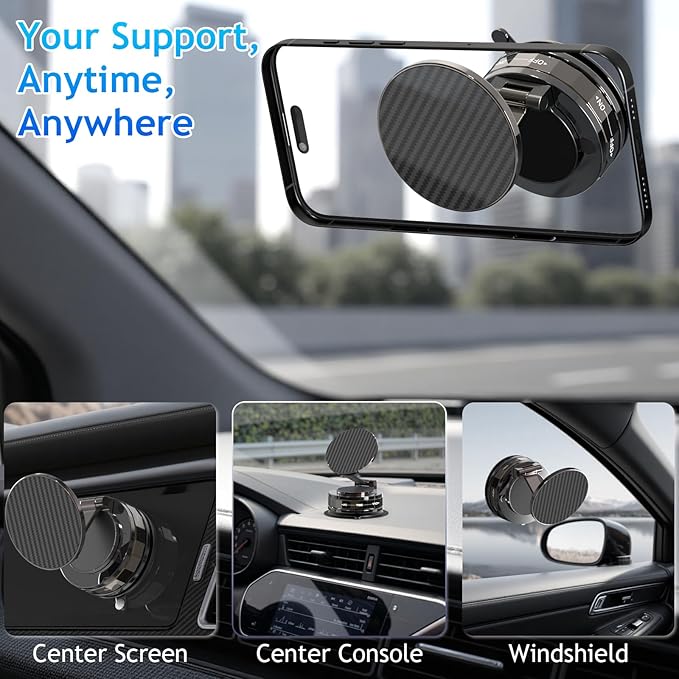 Phone Holders for Your car, Car Phone Holder for Magsafe[Upgraded Suction & Magnetic], 360° Adjustable Magnetic Car Phone Mount Compatible with iPhone & Android, Carbon Fiber Deep Brown