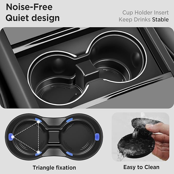 Center Console Organizer Tray for Tesla Model Y Juniper Accessories 2025 2026/For Tesla Model 3 Highland Accessories 2024 2025 2026 [Slide Smoothly/US Patent] Cup Holder Matte Black