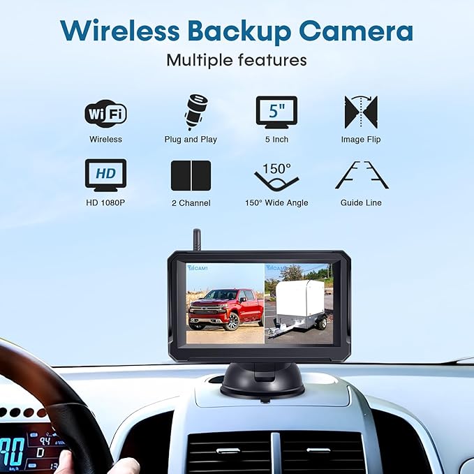 Wireless Backup Camera for Trucks: 5 Inch 1080P HD Display, Backup Camera for Car,Truck, IP69K Waterproof, Night Vision, Dual-Camera Support, DIY Installation, Customizable Parking Lines Befumly H21