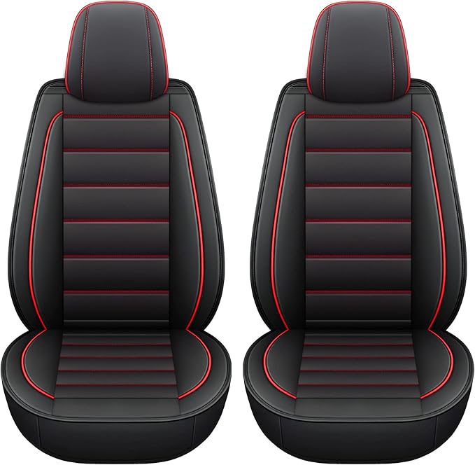 CAPITAUTO Leather Car Seat Covers, Waterproof Faux Leatherette Cushion Cover for Cars SUV Pick-up Truck Universal Fit Set for Auto Interior Accessories(2 Front Red&Black)