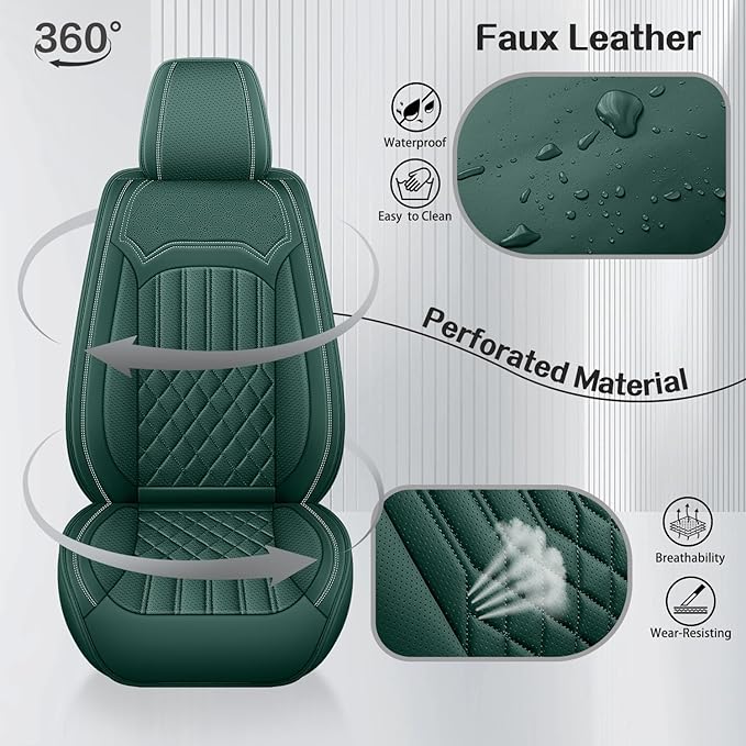 Car Seat Covers for Genesis GV70 2022-2025 2026, Full Set Nappa Leather Waterproof Breathable Anti-Slip Airbag Compatible Car Seats Protector, Car Interior Seats Cover (Green,+Pillow)