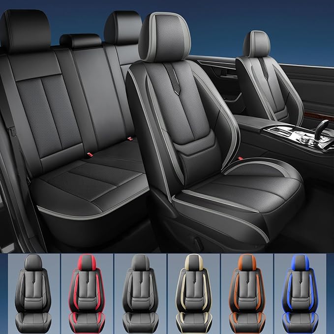 Fit Outback Car Seat Covers for Subaru Outback 2010-2024 2025 2026 -Upgraded Premium Waterproof & Breathable Leather,Airbag Compatible,All-Weather Seat Cushion Protector,2 Front/Black-Grey