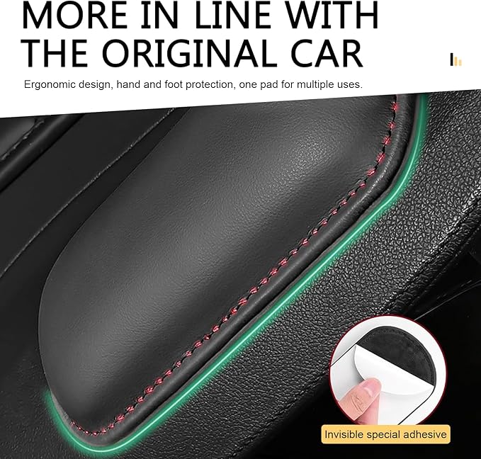 WZP 2PCS Car Door Armrest Pads, Soft Leather+Memory Foam Car Knee Pads, Arm Rest Elbow Cushion with One-Piece Molding, Universal Car Interior Accessories for Arm Support Protect (Black)