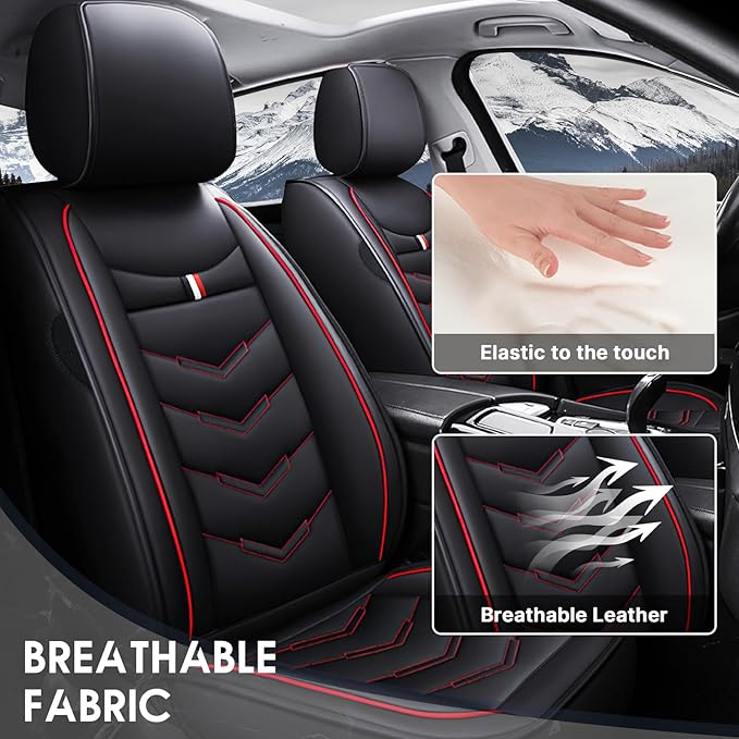 Car Seat Cover 8 Seats for Hyundai Palisade 2020-2025, Durable Wear Resistant Waterproof Sport Seat Cover, Breathable No Odor Premium Leather Vehicle Seat Covers.(Standard,Black Red)