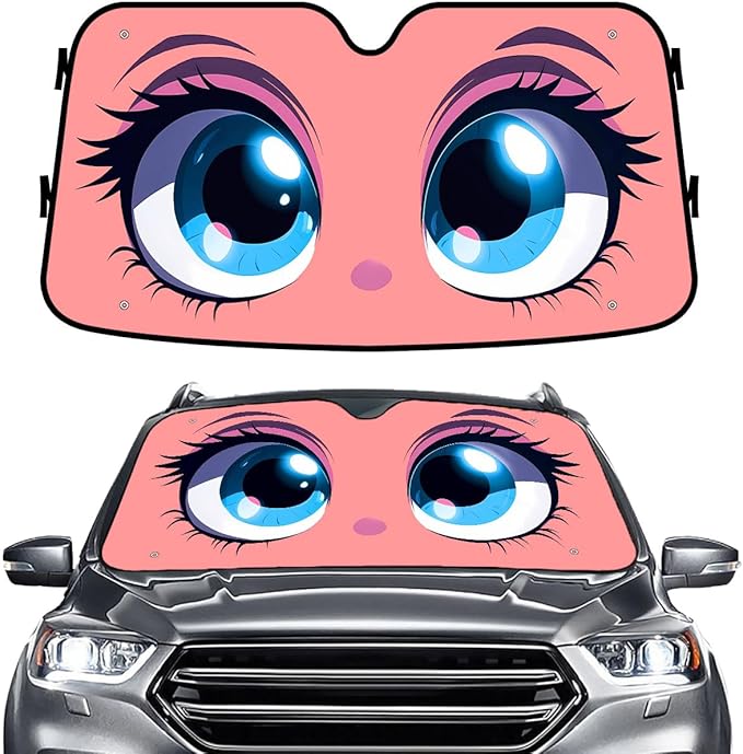 GENANY Cute Eyes Windshield Sun Shade for Car SUV Truck (55x30 Inches), Sun Shade Windshield, Shades for Front Windows, Protector Blocks UV, Car Decor