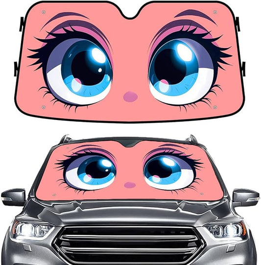 GENANY Cute Eyes Windshield Sun Shade for Car SUV Truck (55x30 Inches), Sun Shade Windshield, Shades for Front Windows, Protector Blocks UV, Car Decor