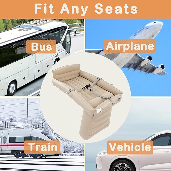 Toddler Travel Bed, Inflatable Airplane Bed for Kids with Side Rails, Pump, Safety Belt, Repair Kit & Carry Bag, Family Travel Essentials for Airplane, Train, Bus, Car