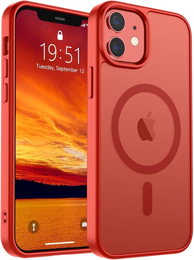SUPFINE Magnetic for iPhone 12 Case/iPhone 12 Pro Case (Compatible with MagSafe)(Military Grade Drop Protection) Slim Translucent Matte Shockproof with Anti-Fingerprint Phone Case,Red