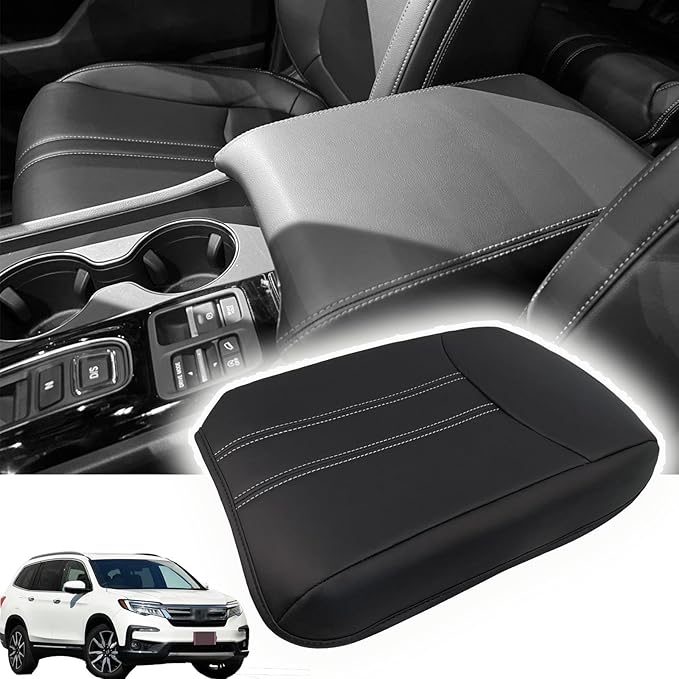 Center Console Pad Armrest Box Cover Compatible with 2023 2024 2025 Honda Pilot Accessories, Black Leather Protector Accessories for Pilot Armrest Pad Automotive Center Console Soft Cushion