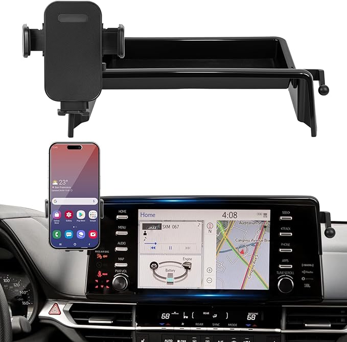 Car Phone Holder Fit for Toyota Sienna 2021 2022 2023 2024 w/DashTray Storge Box Organizer-Cell Phone Mount for Sienna Accessories 9 inch Touch Screen 360 Degree Rotation (Not fit Sienna 2025)