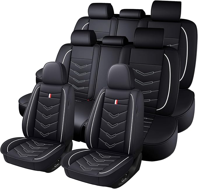 Car Seat Cover 8 Seats for Hyundai Palisade 2020-2025, Durable Wear Resistant Waterproof Sport Seat Cover, Breathable No Odor Premium Leather Vehicle Seat Covers.(Standard,Black White)
