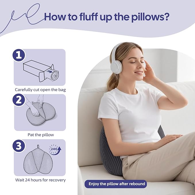 Lumbar Support Pillow for Recliner, Back Support Pillow for Office Chair, Back Cushion with Shredded Foam for Back Pain Relief & Reading, Lumbar Cushions for Couch, Sofa Seat, Car, Grey