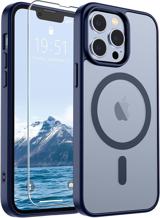 SUPFINE Magnetic for iPhone 13 Pro Case (Compatible with MagSafe) (Military Grade Drop Protection) Slim Translucent Matte Shockproof with Anti-Fingerprint Phone Case,Navy Blue