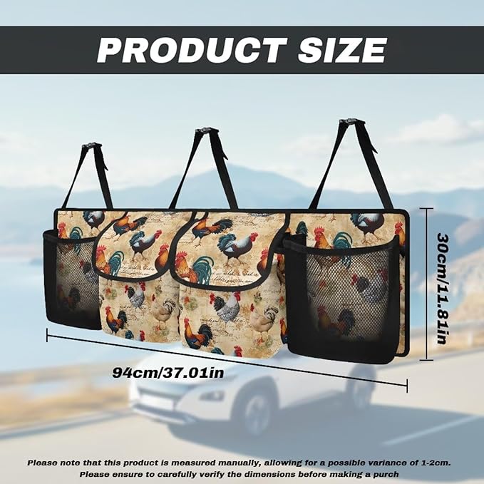 Chicken Rooster Car Trunk Organizer Collapsible Back Seat Large Storage Organizer Bag Auto Trunk Cargo Organizer Groceries Tote Fits for SUV Trucks Sedan