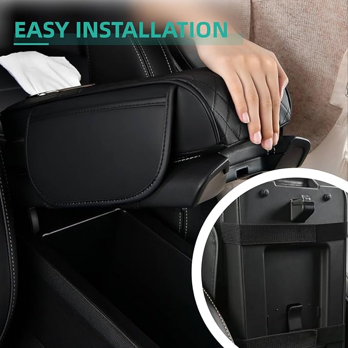 Upgrade Car Center Console Armrest Pad for Honda CR-V 2026 2012 Models, Comfortable Memory Foam Cushion Cover with Tissue Box & Side Storage Bag, Premium PU Leather 3-in-1 Car Armrest Cover(Black)