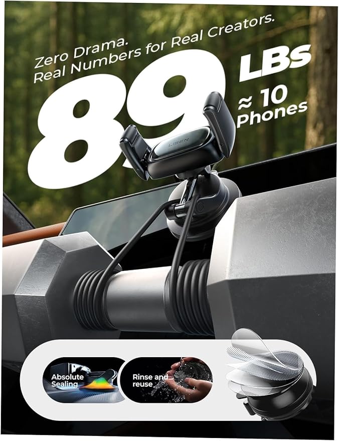 LISEN Suction Phone Mount for Car, [95% Cases Friendly] Car Phone Holder Mount Dashboard Phone Holder, Easy One Touch Suction Cup Cell Phone Car Mount