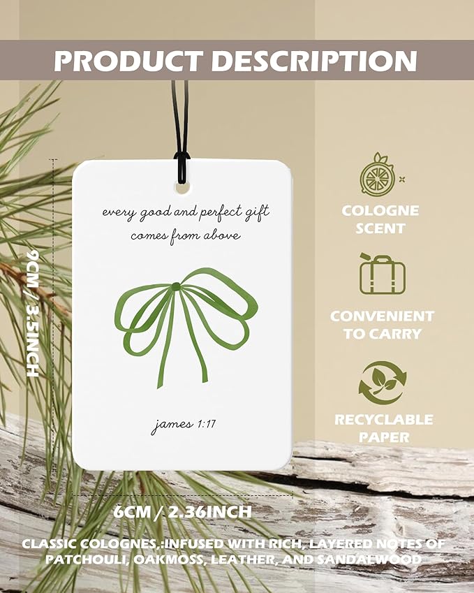 Green Coquette Bow Christian Cologne Car Air Freshener 4 Pcs, Preppy Green Ribbon Religious Hanging Air Freshener for Cars Bathroom Dorm Books Decor, Christian Accessories Gifts for Women Girls