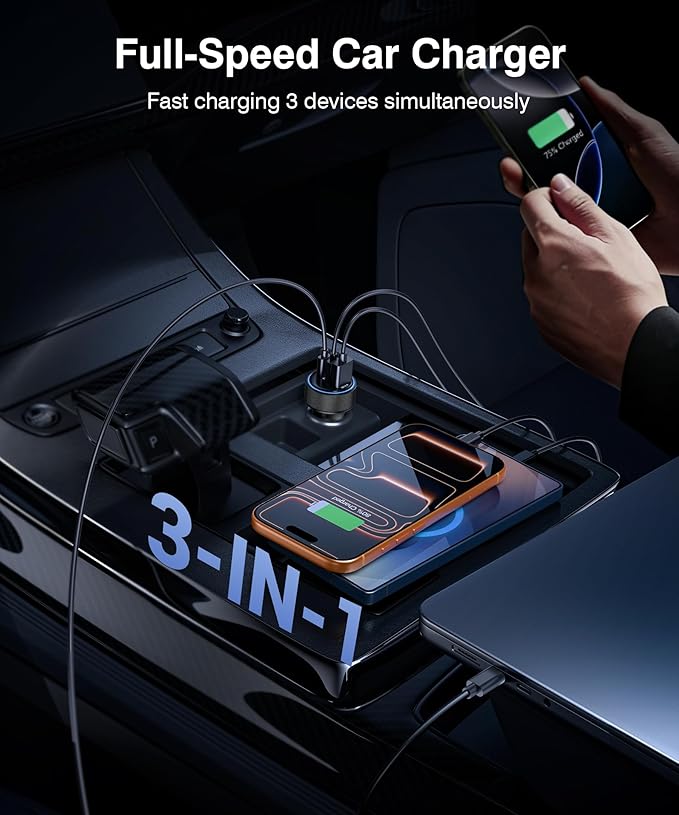 2026 Updated USB C Car Charger, 93W 3-Port Super Fast Type C Car Power Adapter PD/QC Charging Cigarette Lighter for iPhone 17/16/15/14/13/12/11 Pro Max, iPad,MacBook,Pixel, Android