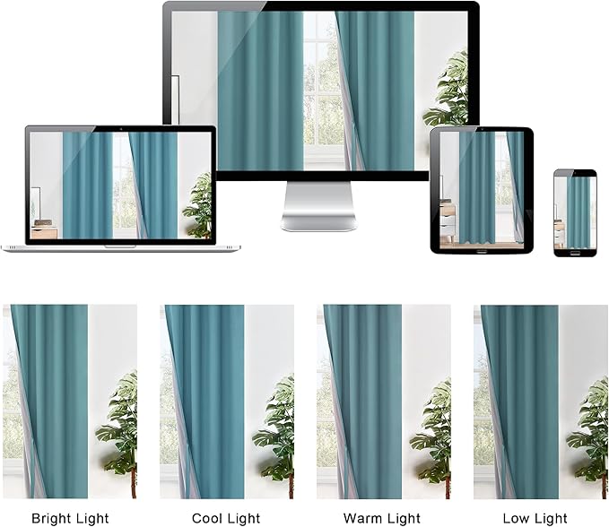 XWZO 100% Blackout Curtains - Thermal Insulated Black Liner Curtains, Noise Reducing and Heat Blocking Drapes for Hall and Studio Windows with Tiebacks, Stone Blue, W38 x L72, Set of 2