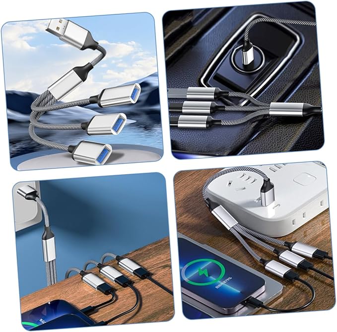 USB Way Splitter Hub Male to Female USB Adapter for Portable Power and Data Transfer Compatible Devices for Cars and Computers