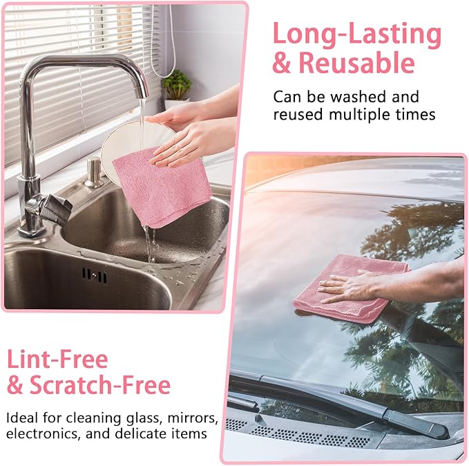 Niurewan Microfiber Cleaning Cloth Roll,75 Pack Reusable Tear Away Microfiber Towels,Ultra Absorbent Dish Rags for Car,Home,Garage or Shop (Pink)