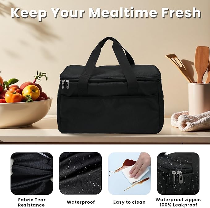 23L Soft Cooler Bag, Insulated Lunch Box for Women and Men with Divider, Side Pockets, Portable Collapsible Travel Cooler, Soft Sided Reusable Ice Chest, Lunch Bag for Work, Camping, Car