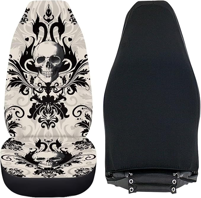 Halloween Skull Car Seat Cover Anti-Slip Back Fabric Haunted House Automobile Front Seat Covers Easy to Install Car Interior Automotive Accessories Suitable for Cars, SUV and Trucks