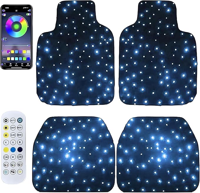 Starlight Floor Mats Starlinkmats LED Car Floor Mats Heavy Duty Polyester Floor Mats 4-Piece, Universal Size Durable Waterproof Washable All Weather Car Mats (Solid Black)