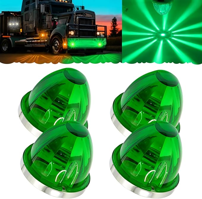 Dual Function 4Pcs Green Watermelon Lights Strobe+Constant LED Side Marker Clearance Turn Signal Top Cap Roof Underglow Tail Trailer Lights for Semi Truck,Bus,Van,Camper,Golf cart