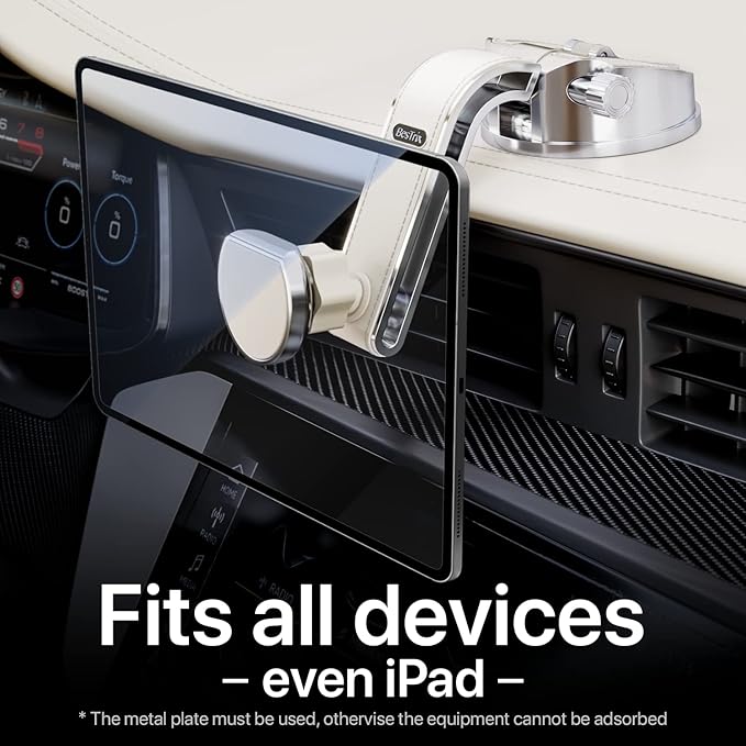 Bestrix Premium Magnetic Phone Mount for Car – Car Phone Holder Mount [Powerful Magnets & Upgraded Suction] Fits All Cars, Installs in Seconds – Holds All Phones Including 6.7" (Off-White)