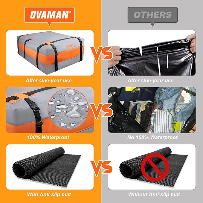 Car Rooftop Cargo Carrier Bag – 23 Cubic Feet Waterproof Heavy Duty 900D Roof Bag for All Vehicles SUV with/Without Roof Rack, Car Storage Bag with Anti-Slip Mat, 6 Hooks & Luggage Lock