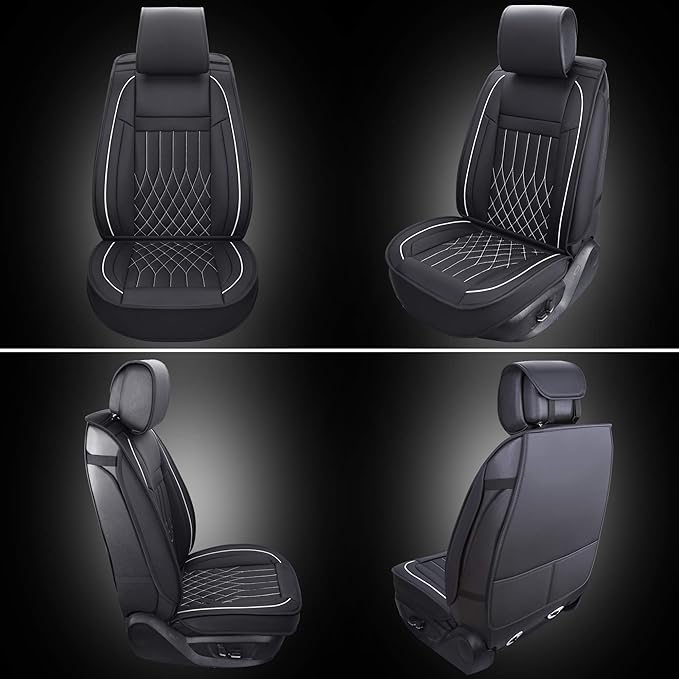 Aierxuan Front Car Seat Covers Universal Fit for Honda Civic Accord, Toyota Camry Prius Rav4 Corolla, Kia, Lexus, Nissan, Mazda, Jeep Cherokee and Most Cars, with Waterproof Leather (Black and White)