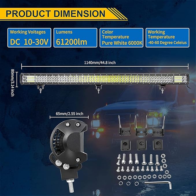 AUXTINGS 45 inch 612W LED Light Bar Triple Row Spot Flood Combo Beam Off Road Lights Waterproof Work Light with Wiring Harness for Jeep Trucks SUV ATV UTV Boat Lights, 12V 24V