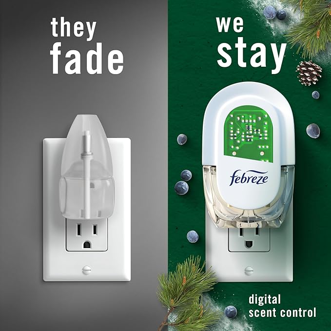 Febreze Odor-Fighting Fade Defy PLUG Air Freshener White Pine & Juniper Berry, 0.87oz Oil Refill, 2 Count
