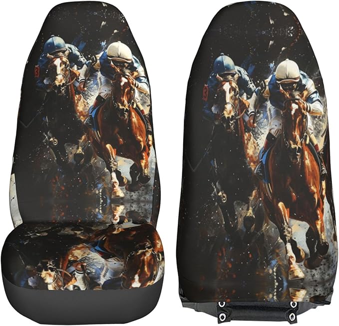 Delerain Car Seat Covers Set 2Pcs, Horse Racing Universal Front Car Seats Vehicle Enterior Protector Suitable Fits Most Car Auto SUV Sedan Truck
