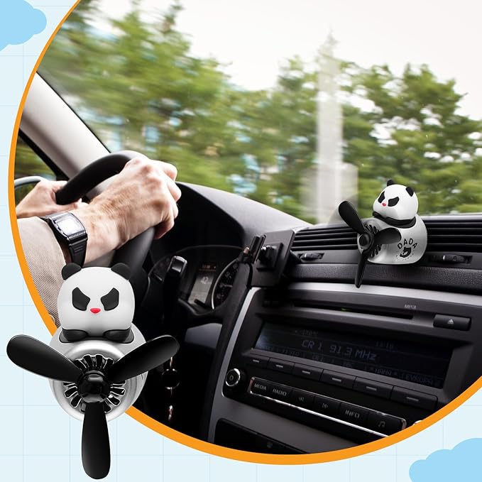 Tallew 2 Pack Car Air Freshener Cute Dog & Panda Car Vent Clip Diffuser with Rotating Propeller Outlet Vent Easy to Install Included 4 Scents Aroma Tablets Aromatherapy Ornament Auto Accessories