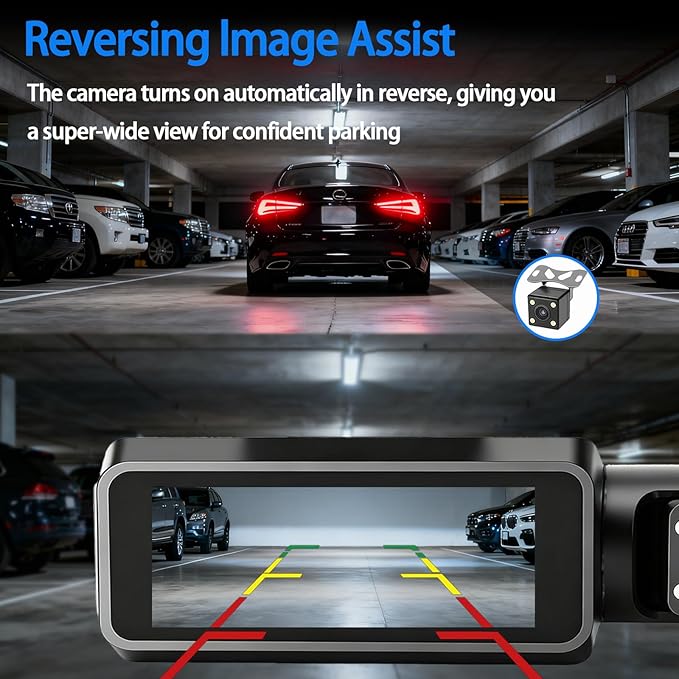 Dash Cam Front and Rear with 32GB Card, Dash Camera for Cars 1080P Front and 720P Rear, Loop Recording, Night Vision, HDR, G-Sensor, Reversing lmage Assist