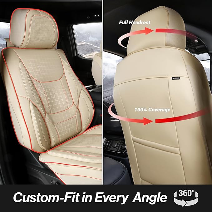 Coverland Custom Fit Car Seat Covers for SUV Compatible with [RAV4, CR‑V, Equinox, Tucson, Rogue, Crosstrek] Premium Waterproof Non-Slip Interior Seat Protector [Full Set Beige - Size Chart X55]