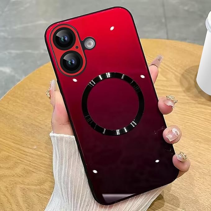 Guppy Compatible with iPhone 17 Magnetic Case, with Full Camera Lens Protector [Compatible with MagSafe] Scratch Resistant Gradient Glass Back Cover Phone Case-Red
