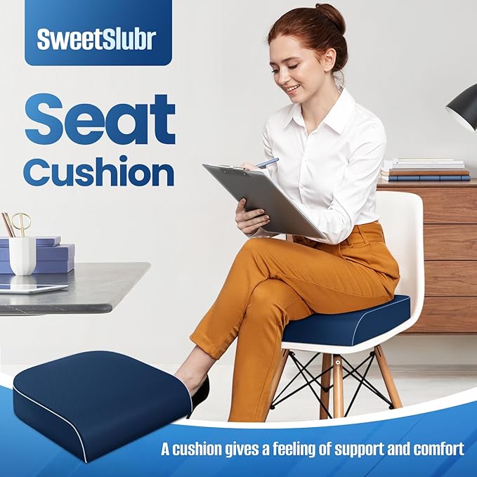Seat Cushion for Tailbone Pain Relief, Office Chair Cushion, Memory Foam Large Chair Cushion with Non-Slip Cover for Soft Support at Office Chair, Car Seat, Airplane Dark Blue/X-Large