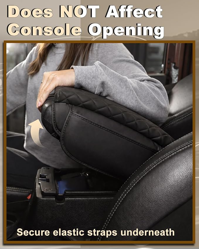 Armrest Cover for Jeep Wrangler JK Center Console Pad with Organizer Storage Pockets, Black Faux Leather Arm Rest Lid Cushion Accessories (2011-2017 Wrangler JK)